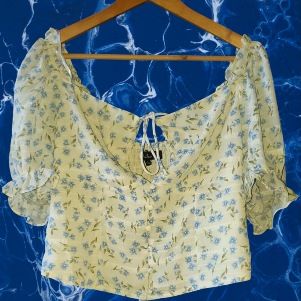 Lulu's (s) Floral Print Puff Sleeve Blouse New